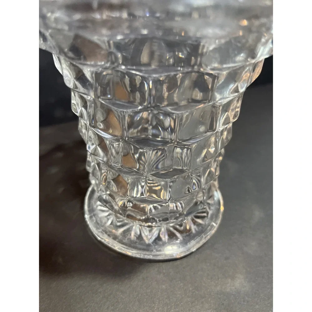 Vintage Fostoria Glass crystal cube pattern Vase Ruffled Rim 5 Inch